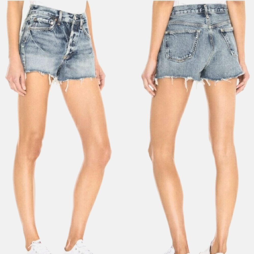 Agolde Shorts Denim Jean Parker‎ Distressed Button Fly medium wash size 25